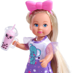 Simba Evi Love Bubble Tea – Puppe (12 cm) im süßen Bubble-Tea-Outfit mit Haarband & Becher, Mode- & Rollenspiel für Kinder ab 3 Jahren