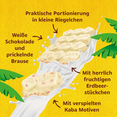 Kaba White Chocolate with Strawberry Flavor and Effervescent Candies, Chocolate Bar, Bar 85g, White Chocolate with Strawberry Fruity Flavor and Effervescent Candies with Kaba Original Flavor (Pack of 3)