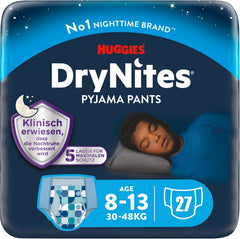 Huggies DryNites Super Absorbent Night Wetting Diapers for Boys 8-13 Years (30-48kg) 27 Count (3 x 9 Count) Panty Diapers