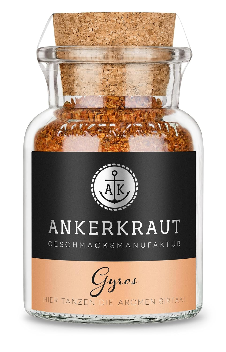 Ankerkraut Gyros, Gewürzmischung für Gyros, egal ob aus der Pfanne oder vom Grill, mit Zwiebel, Knoblauch, Marjoram, Cumin, Piment und mehr, 80 g im Korkenglas