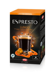 ESPRESTO Lungo Salted Caramel, kompatibel mit K-fee & ALDI EXPRESSI*, Flavoured Kaffeekapseln, RFA zertifiziert, 96 Kapseln