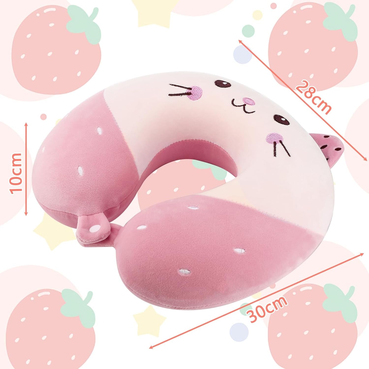 Litimkat pernă pentru gât copii, pernă portabilă pentru gât,pernă de călătorie, Pernă din spumă de memorie în formă de U, călătorie, avion, mașină, tren, birou, acasă, față de pernă cu model drăguț de animale, detașabilă (roz) Perne ortopedice cervicale Naty Shop