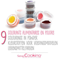 Scrapcooking - Set 9 coloranți alimentari pudră - Albastru, Galben, Roz, Violet, Portocaliu, Verde lămâie, Roșu, Roz pudră, Negru - Pudră colorantă comestibilă pentru prăjituri, brioșe, macarons - 4270