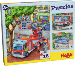 HABA Fire Brigade Puzzle - 3 Piece Set for Kids Ages 3+ Police and Ambulance Cardboard Puzzle - Promotes Fine Motor Skills and Concentration - 1302759001 Puzzle Naty Shop Default Title