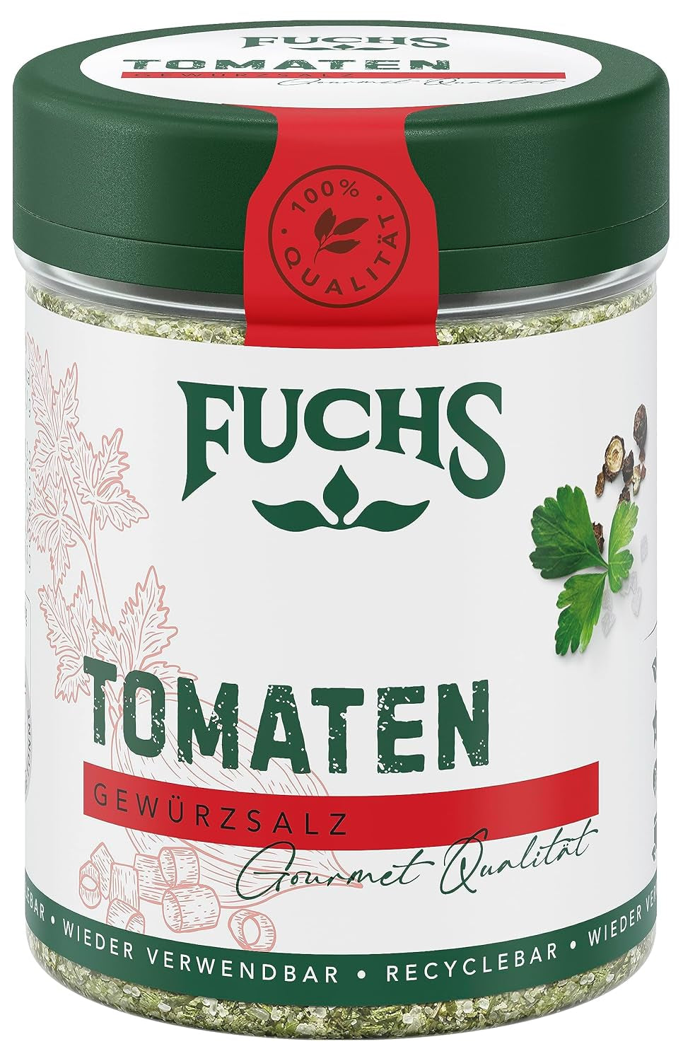 Fuchs Gewürze - Tomato Gewürz - Gewürzsalz für Tomatenbrot, Frühstücksei oder Steak - natural ingredients - 90 g in wiederverwendbarer, recyclebarer Dose