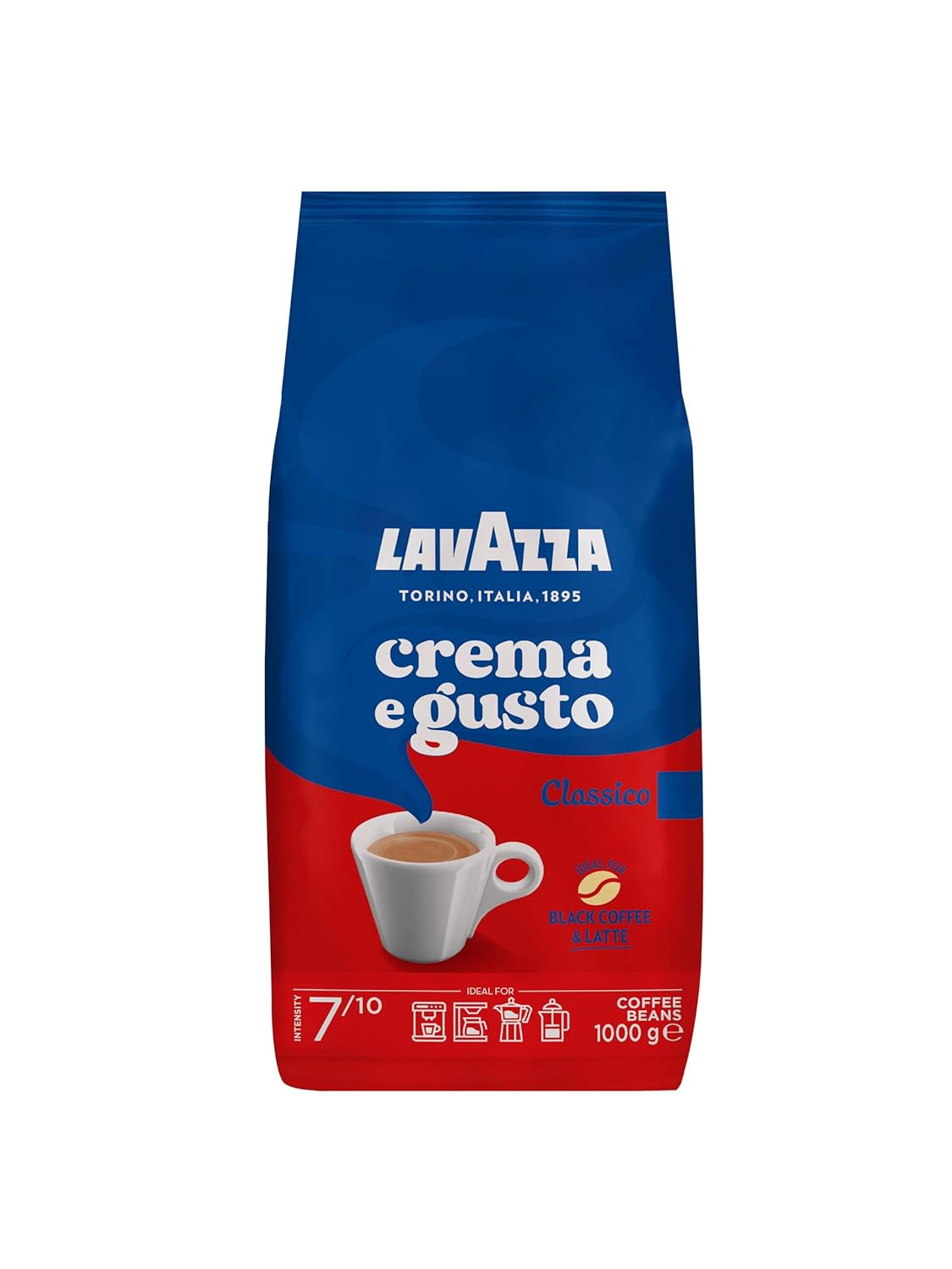 Lavazza, Crema E Aroma, boabe de cafea Arabica și Robusta, ideale pentru mașinile Espresso Cafea Naty Shop 1 Kg Crema E Gusto - Classico