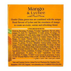 Ahmad Tea - Mango & Lychee - Ceai verde cu mango și litchi - Cu bucăți de fructe - Plicuri de ceai ambalate individual, cu aromă sigilată, cu 2 g de ceai per porție - 20 de pliculețe de ceai cu bandă (pachet cu 2)