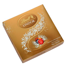 Lindt LINDOR gift box with assorted chocolates, approx. 15 LINDOR truffles, 4 varieties (milk chocolate, white chocolate, dark chocolate 60% and hazelnut), 187 g