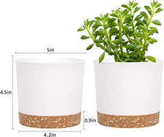 12.7cm Set of 2 Flower Pots, Indoor Plant Pots with Drainage Holes and Removable Base, Modern Decorative Saucers for Outdoor Garden Planters (White 12.7cm)