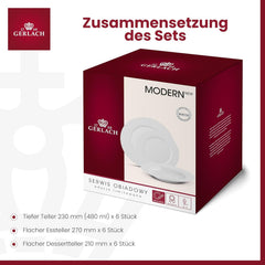 Set de veselă Gerlach 1760 - 18 piese - Serviciu de masă pentru 6 persoane - Set de farfurii - Porțelan modern, alb