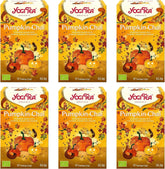 Yogi Tea - Pumpkin Chai, ceai ayurvedic organic cu mirodenii și plante, fără cofeină din natură, amestec de dovleac, ghimbir și portocală, Yogi Tea pachet de 6, 6X17 pliculețe (102 pliculețe de ceai în total)