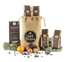 Kaffee Geschenk für Kaffeeliebhaber - Kaffeesack Jute - Vier Sorten exotischer Kaffee im Jutesack - Weihnachten Geschenkidee - Geschenk für Kaffeetrinker - Ganze Bohne
