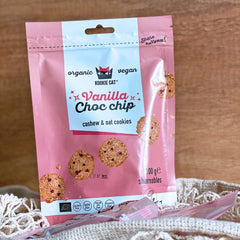 Biscuiți vegani cu ciocolată și vanilie - Mini fursecuri vegane, fără gluten, fără soia, organice, cu caju și ovăz - Pachet multiplu de 10 x 100g