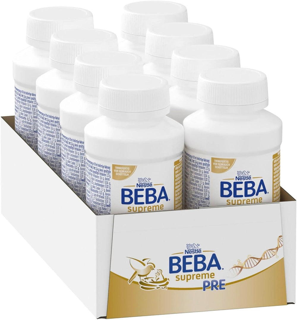 BEBA SUPREME PRE Initial milk ready to drink from birth, baby food with DHA, lactose only, palm oil free, pack of 8 (8 x 200 ml) Mother and Baby Naty Shop Set of bottles 8 x 200 ml