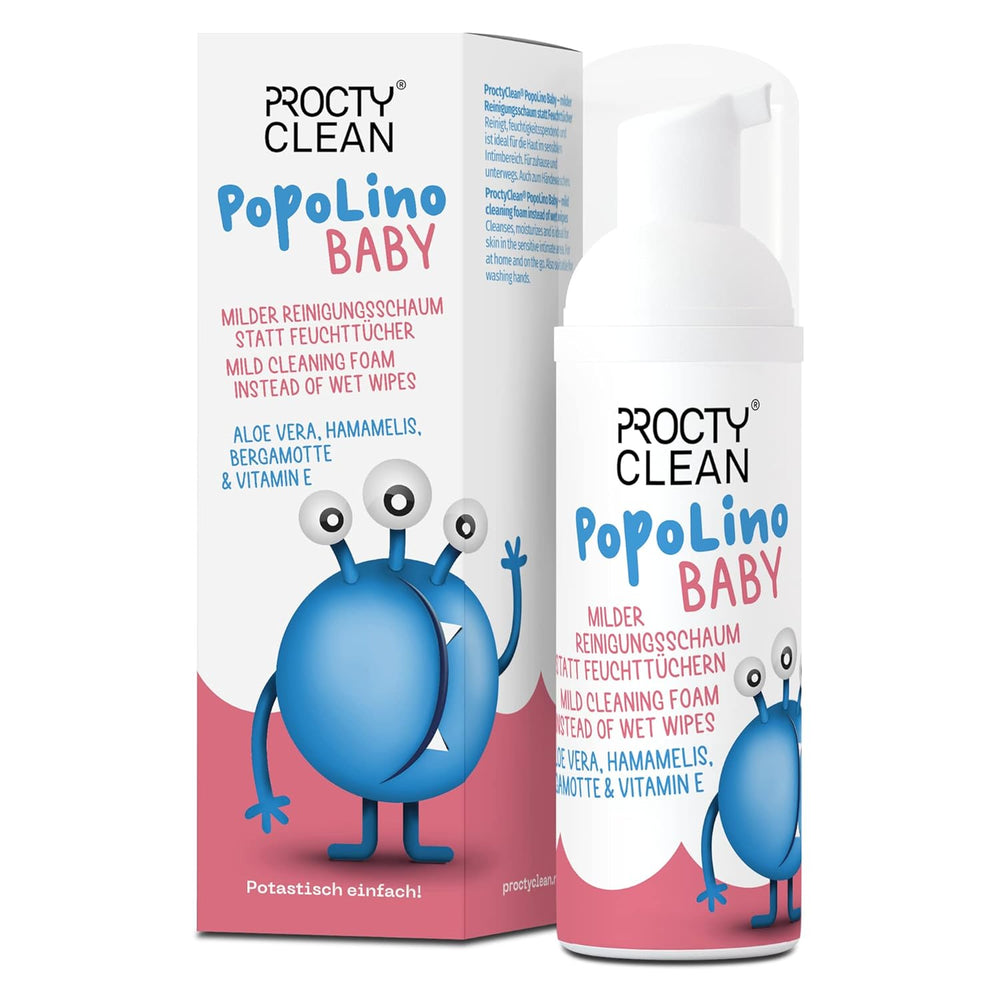 PopoLino Baby soft bottom foam instead of wet baby wipes. Vegan and natural cosmetic cleansing foam! Bottom foam with aloe vera, witch hazel, bergamot and vitamin E. Makes bottoms and the environment happy.