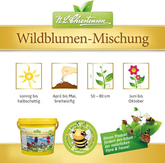 Wild Flower Mix NL Chrestensen | 5L bucket for 500-1000 m² | Hardy Perennial Flower Seeds | Wildflower Meadow for Bees and Butterflies | For garden, meadow