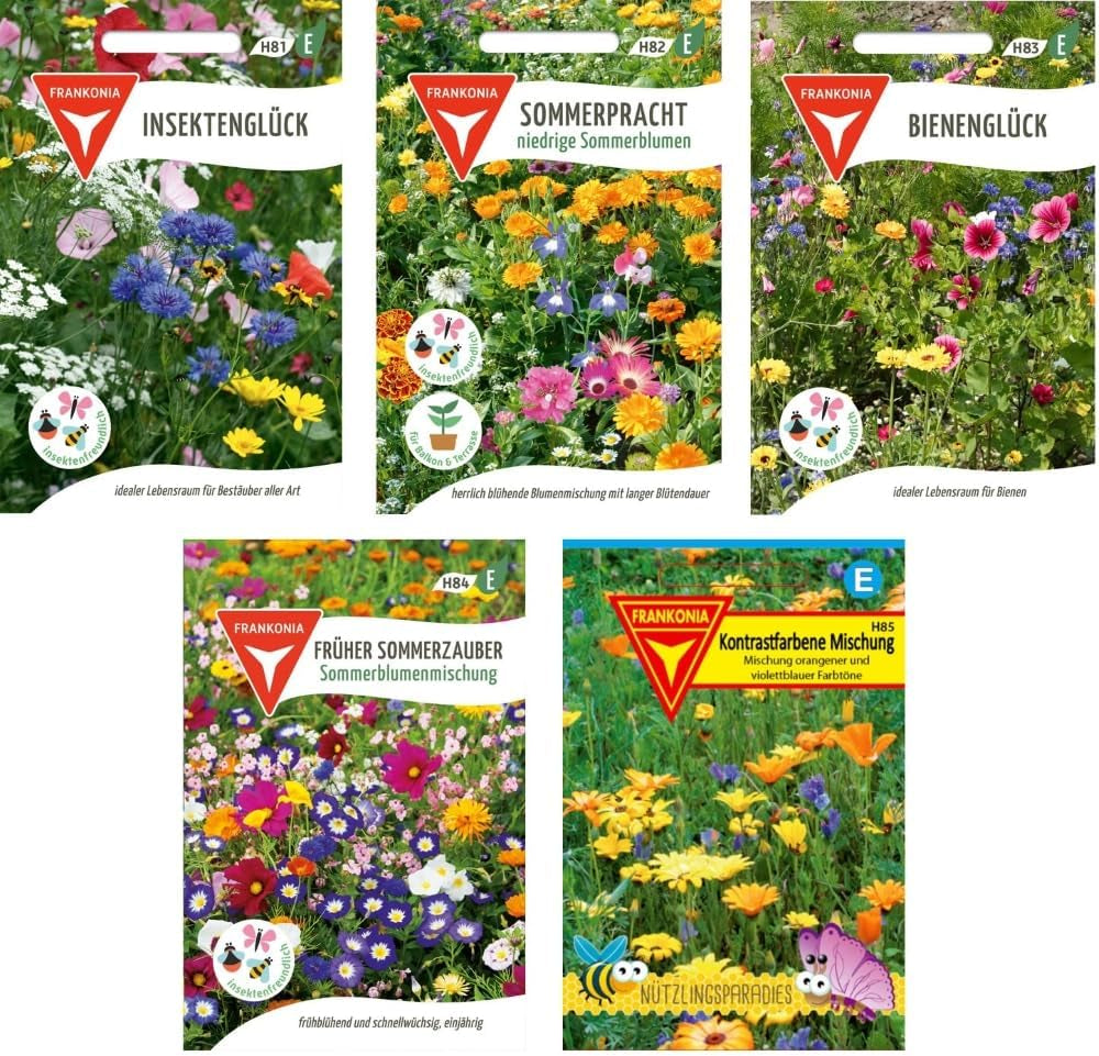 Flower Seed Set: Beneficial Insect Pack / 5 Different Flower Mixes / Suitable for Insects Like Bees, Butterflies and Other Beneficial Insects, BU01, Multicolor
