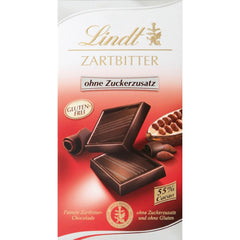Lindt Chocolate | Dark chocolate bar with no added sugar | 100g | The finest dark chocolate with 55% cocoa, no added sugar and no gluten | Gluten-free chocolate bar