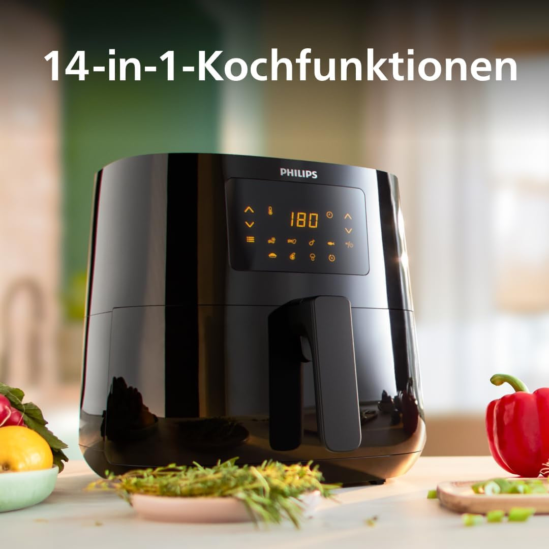 Philips 3000Er Airfryer XL - Tehnologie Rapid Air, prăjire cu până la 90% mai puțină grăsime, capacitate 1,2 kg, 6,2 litri, ecran tactil Electrocasnice Naty Shop