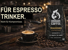 Dragon Coffee Massimo Espresso – Mittlere italienische Röstung | 70% Robusta / 30% Arabica | Kaffee Ganze Bohnen | Intensive Crema | (5x1kg)