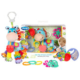 Pachet cadou cu activități Playgro Clip Clop Sensory Garden – jucărie senzorială pentru grădină pentru bebeluși de la 0 luni – jucărie interactivă cu zornăitoare, inel de dentiție și prieten pentru cărucior – 4 piese