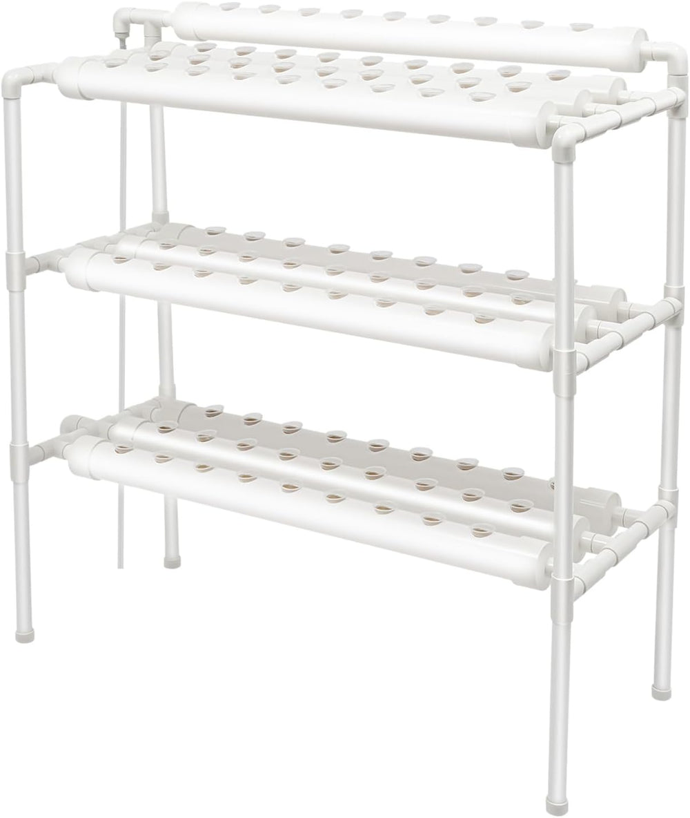 3-Layer Hydroponic Grow Kit with 90/108 Planting Positions and Water Pump, PVC Soilless Plant Growing Systems, Hydroponic Growing Kits for Vegetables and Fruits (108 Planting Positions)