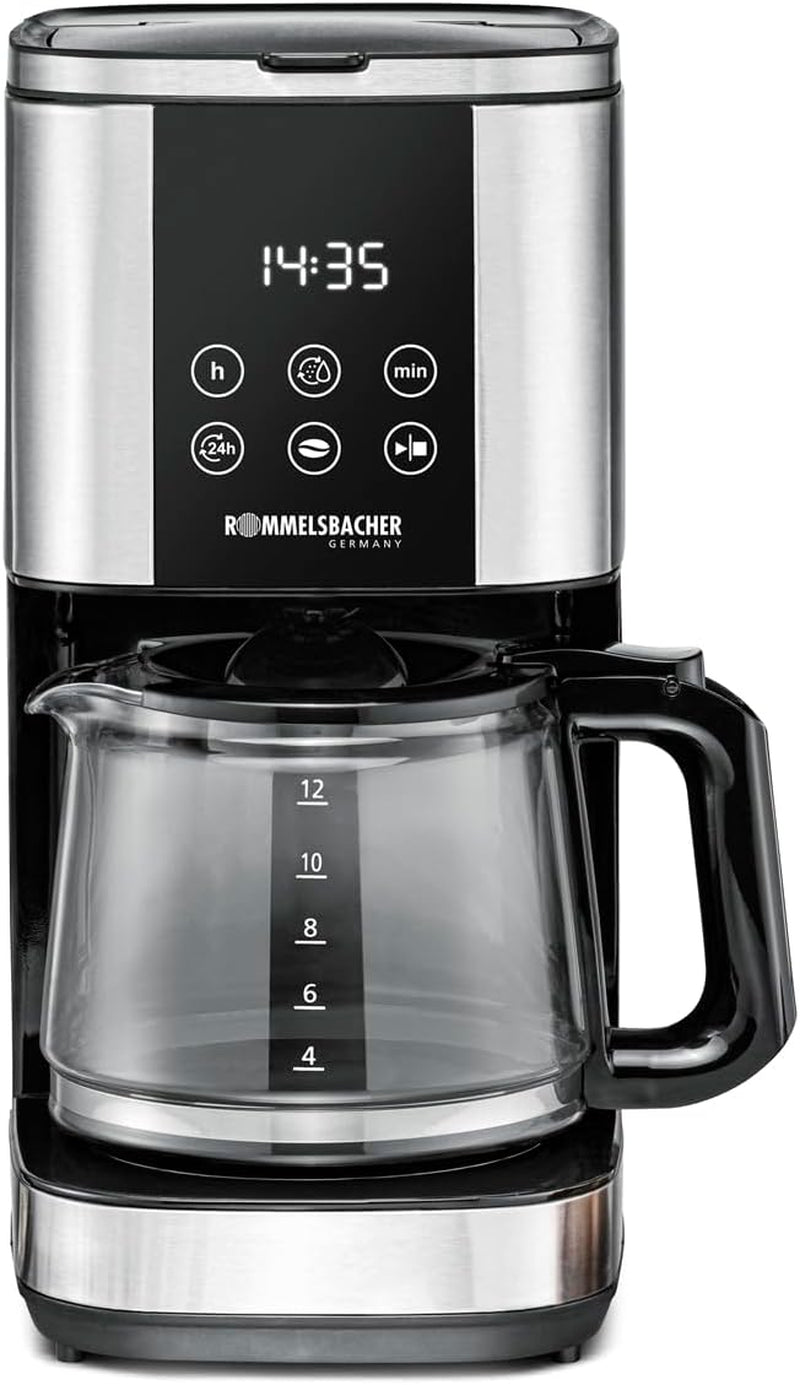 Espressor cu filtru Rommelsbacher FKM 1000 - rezervor de apă de 1,5 litri pentru 12 cești de cafea, carafă de sticlă, pornire cu întârziere, funcție de menținere la cald, funcție de aromă, suport detașabil pentru filtru 1x4