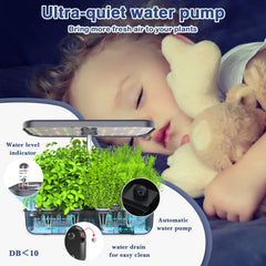 12-Utensils Hydroponic Growing System, Indoor Herb Garden Set with LED Light, Smart Home Garden, Kitchen, Germination Kit with Automatic Timer (Grey)