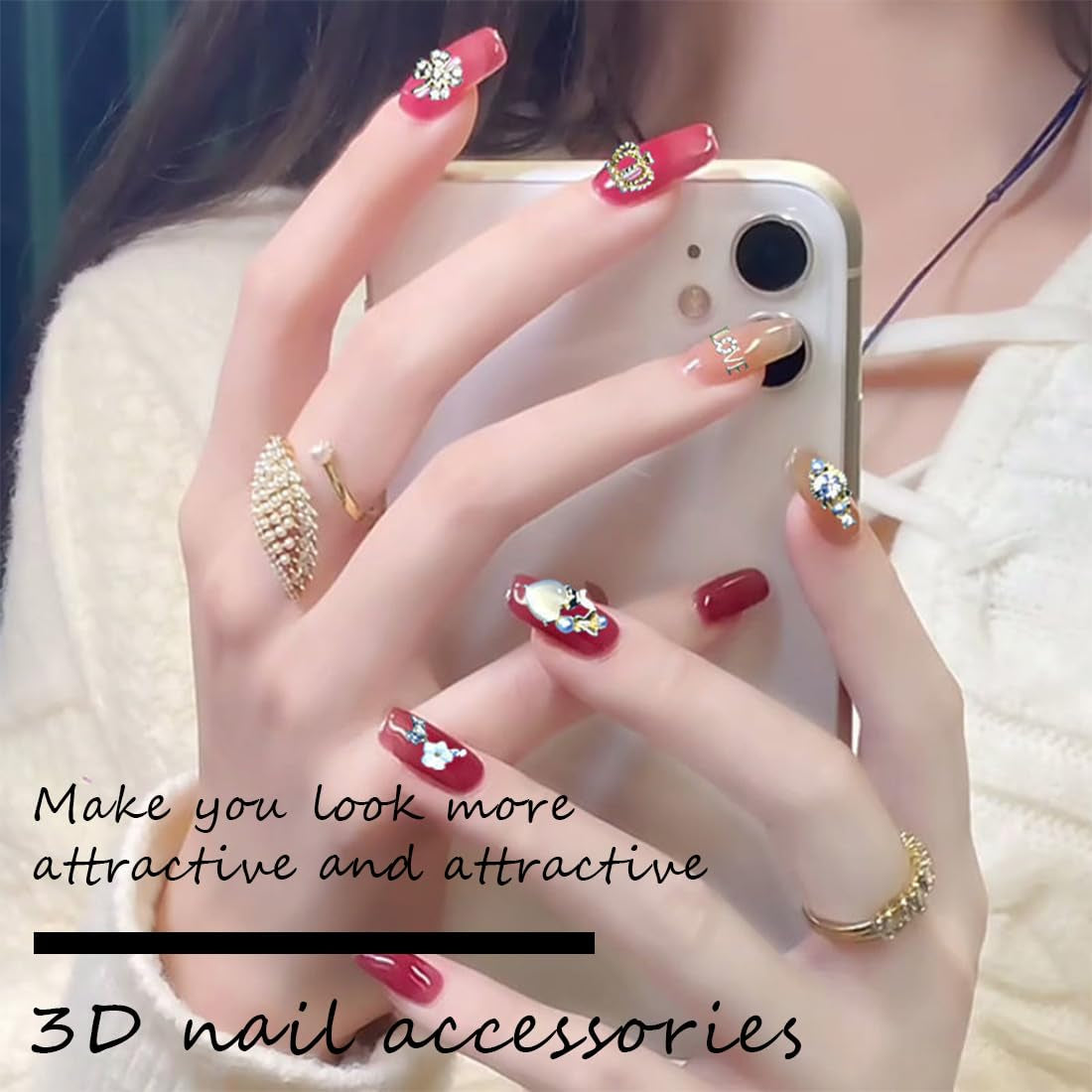 50 Stück Gold Nail Charms, 3D Glänzend Nail Art Charms, Glitzersteine Nägel Perle Legierung Nagel, Schmetterling Strasssteine Nägel Charms, DIY Nail Art Zubehör, Für Mädchen Frauen