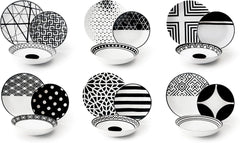 Set de veselă Excelsa Emily, porțelan, alb/negru, 18 piese