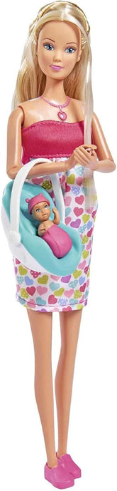 Simba 105733480 - Steffi Love Baby Backpack, Pregnant Doll with Baby and Great Sounds, Baby Accessories and Baby Carrier, Pink Naty Shop Single Dolls
