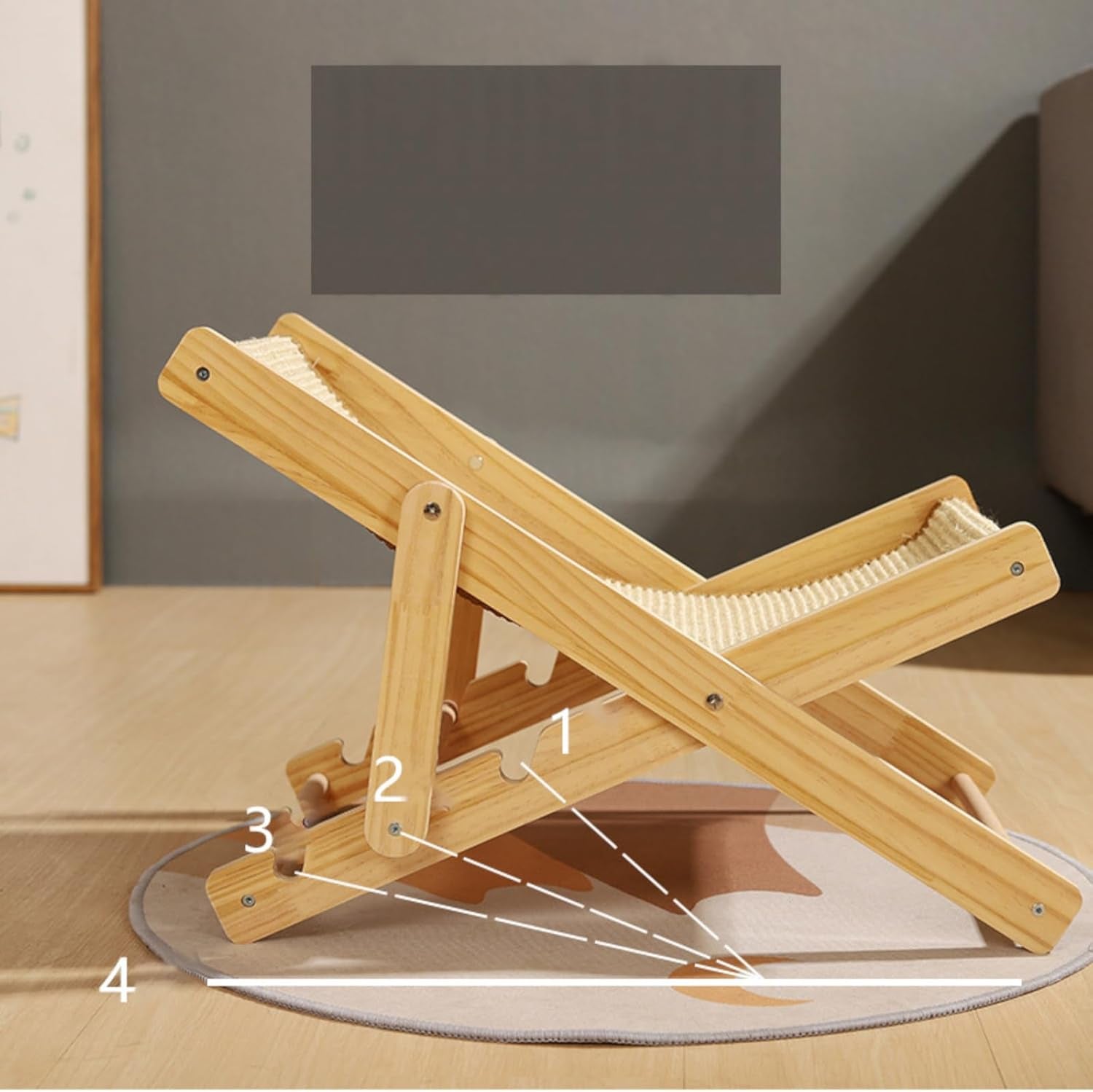 Pat reglabil pentru pisici, șezlong pentru pisici din sisal, pat pentru pisici din sisal, hamac pliabil pentru pisici, șezlong pentru pisici cu o capacitate de încărcare de 10 kg, reglabil pe 4 niveluri, pentru câini de talie mică, pisici, animale mici