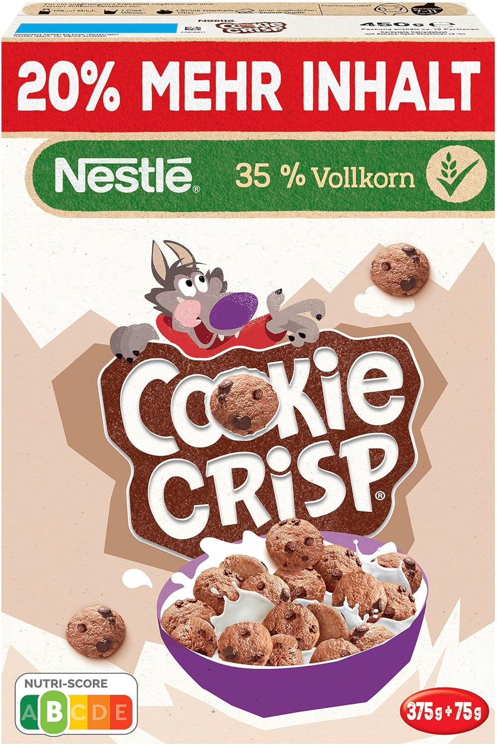 Nestlé Cookie Crisp (+20%), Whole Grain Breakfast Biscuit Cereal for Kids, Pack of 1 (1x450g)
