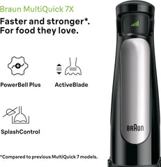 Braun Household Hogar Multiquick 7 Mixer, Spritzschutz, Spülmaschinenfest, Bpa-Frei, 600 Ml, Zerkleinerer 500 Ml, Eisklinge, MQ 7035XBI, 1000 W, Schwarz, MQ7035XBI Kitchen Naty Shop