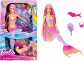 Păpușă sirenă BARBIE - inspirată din serialul TV "Barbie A Hidden Magic", cu efect de schimbare a culorilor și accesorii, păr roz lung de 19 cm pentru styling, pentru copii de la 3 ani, HRP97 Papusi Naty Shop Sirenă cu păr lung roz - Hrp97