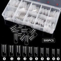 500 buc unghii false artificiale acrilice franceze naturale, sfaturi de artă cu cutie pentru femei și fete