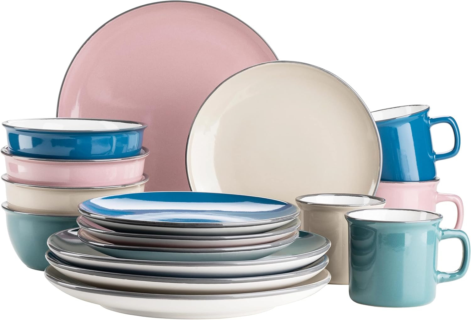 MÄSER Maila, Buntes Vintage-Geschirr-Set Aus Keramik Für 4 Personen, Modernes Geschirrset Im Retro-Look, Steinzeug, Petrol/Altrosa/Beige/Dunkelblau Seturi vesela masa Naty Shop Default Title