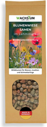 Flower seeds in a protective clay coating for bees and butterflies, 400g. Mixture of perennial and winter-hardy wild flowers for 20 m². Beautiful wildflower seeds for a colorful bee pasture. Gift for children.