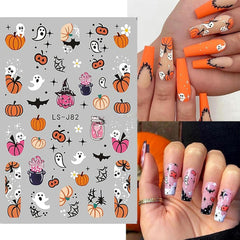 Nagelsticker Halloween, 8 Blätter Halloween Nagelsticker, Kürbis Nail Sticker, Nail Art, Nagel Charms, Nagel Zubehör, Nageldesign, Christmas (Typ A)