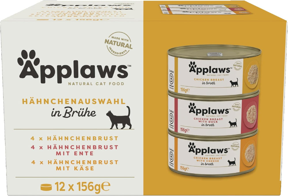 Applaws Hrană umedă premium 100% naturală pentru pisici, pachet multiplu cu pui în bulion - Pachet de 12 conserve x 156 g