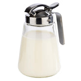 APS 765 Cană universală, cană de turnat din sticlă cu capac filetat din oțel inoxidabil, cană de turnat pentru miere, frișcă de cafea sau alte lichide, 8,5 x 12 cm, 13 cm înălțime