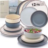 SÄNGER Bombay Moonlight | Set de veselă cu 12 piese, ceramică pentru 4 persoane, 4 farfurii de cină, 4 farfurii de desert, 4 boluri, culori asortate | COLECȚIA VALUE