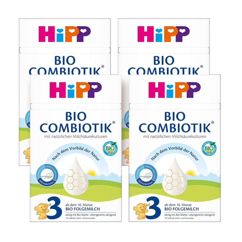 HiPP 3 Organic Combiotik (4 x 600g), follow-on milk from 10 months, with natural cultures of lactic acid, vitamins C and D, GOS, Omega-3 (DHA, ALA), of the best organic quality