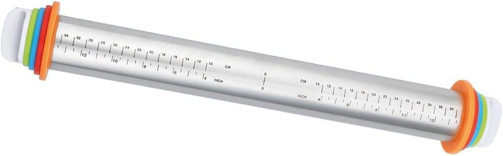 Maximex Teigrolle mit Abstandhalter EDELSTAHL - Edelstahl-Ausroller mit aufsteckbaren Abstandsscheiben, Edelstahl rostfrei, 4.5-6.5 x 43 x 4.5-6.5 cm, Silver matt