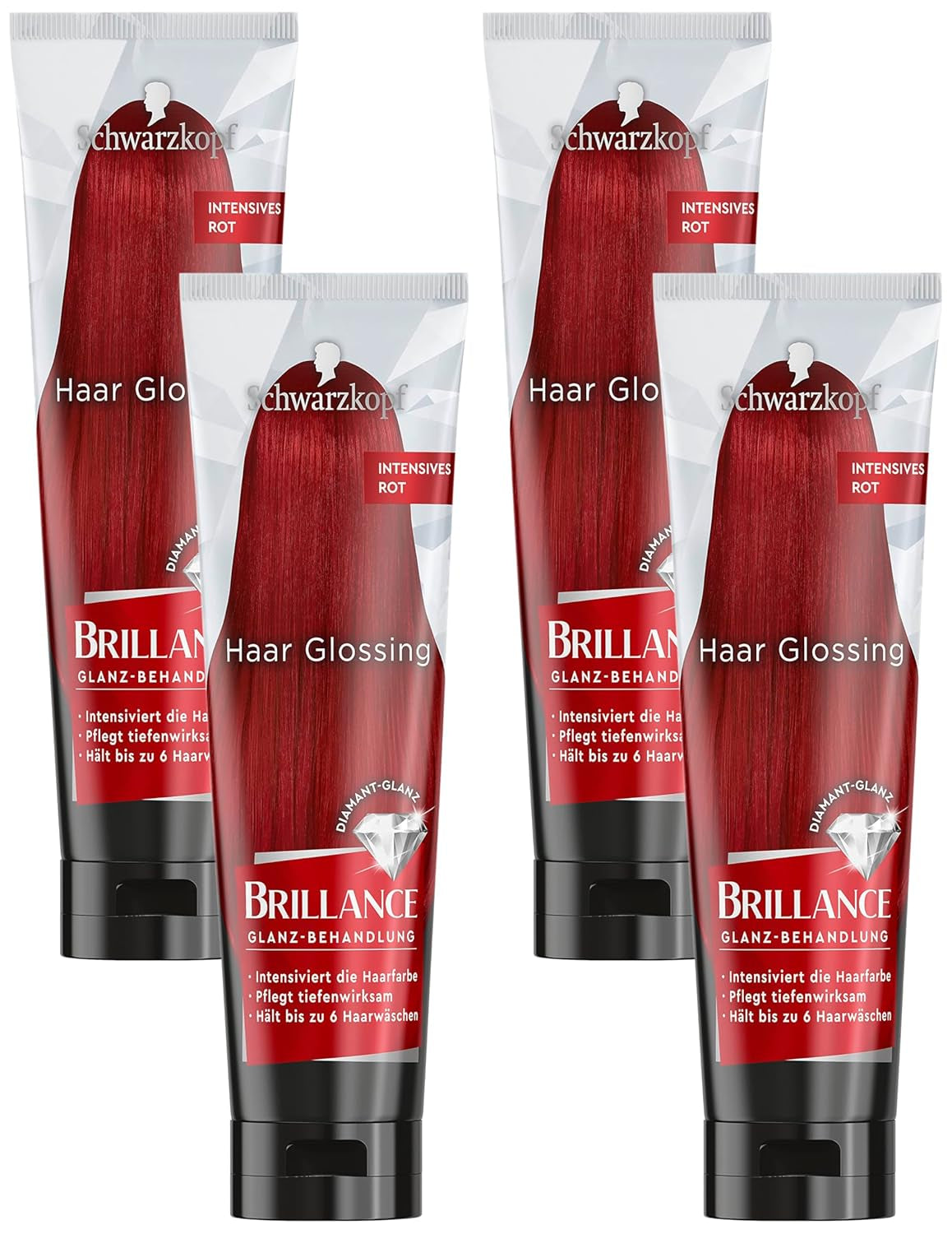 Brillance Shine Treatment, Hair Glossing Radiant Violet (150 ml), hrănește și intensifică culoarea părului, poate fi folosit ca o mască de păr, durează până la 6 spălări ale părului Vopsea pentru par Naty Shop Roșu intens 150 ml (pachet de 4)