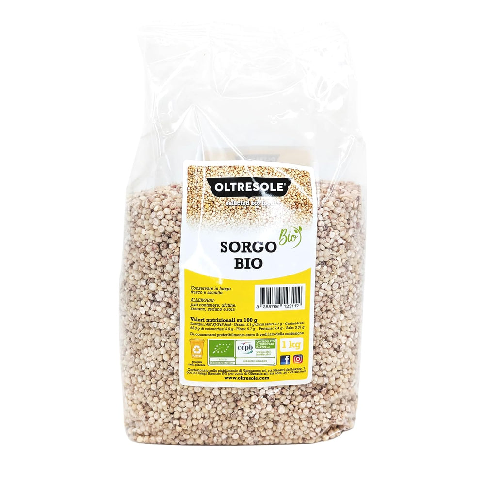 Organic white sorghum, 1 kg, shelled, raw grain, organically grown in Italy, ideal package for the family