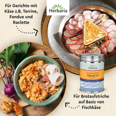 Herbaria Obazd is! bio 90g M-Dose – Bio-Gewürzmischung bayerischen Biergartenklassiker Obazda – for Brotaufstriche, Käsegerichte, Käsefondue – Raclette Gewürz - in nachhaltiger Aromaschutz-Dose