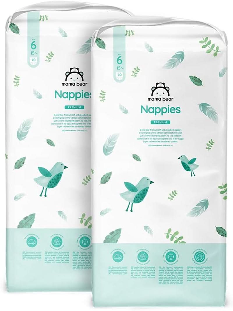 Mama Bear Premium scutece, mărimea 2 (3-6 kg), alb, 168 bucăți (2 pachete de 84) Mama si Copilul Naty Shop Mărime 6 (140 buc)