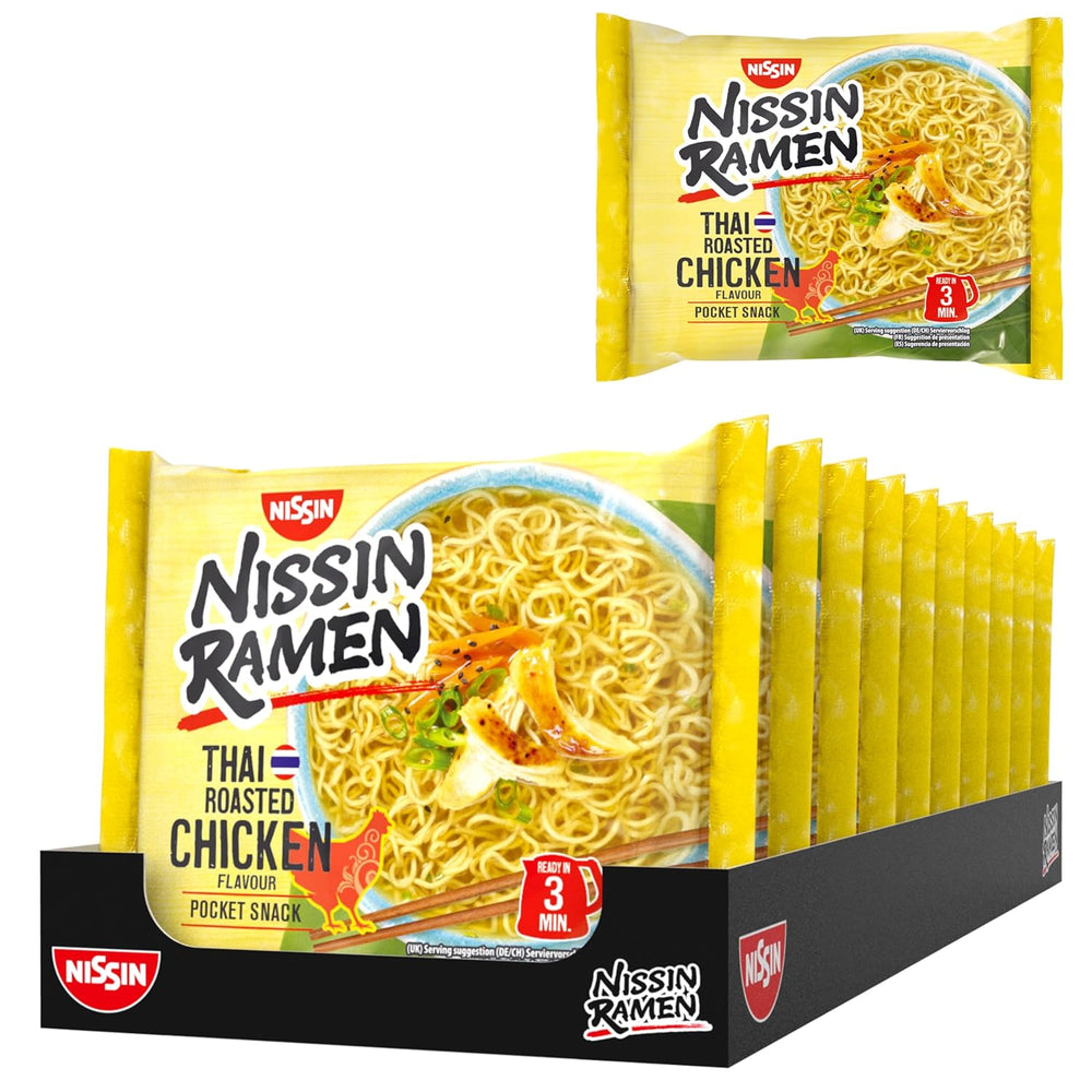 Nissin Ramen - Thai Baked Chicken 10 Pack Asian Style Instant Noodles Thai Recipe Quick and Easy Asian Food (10 x 65g)