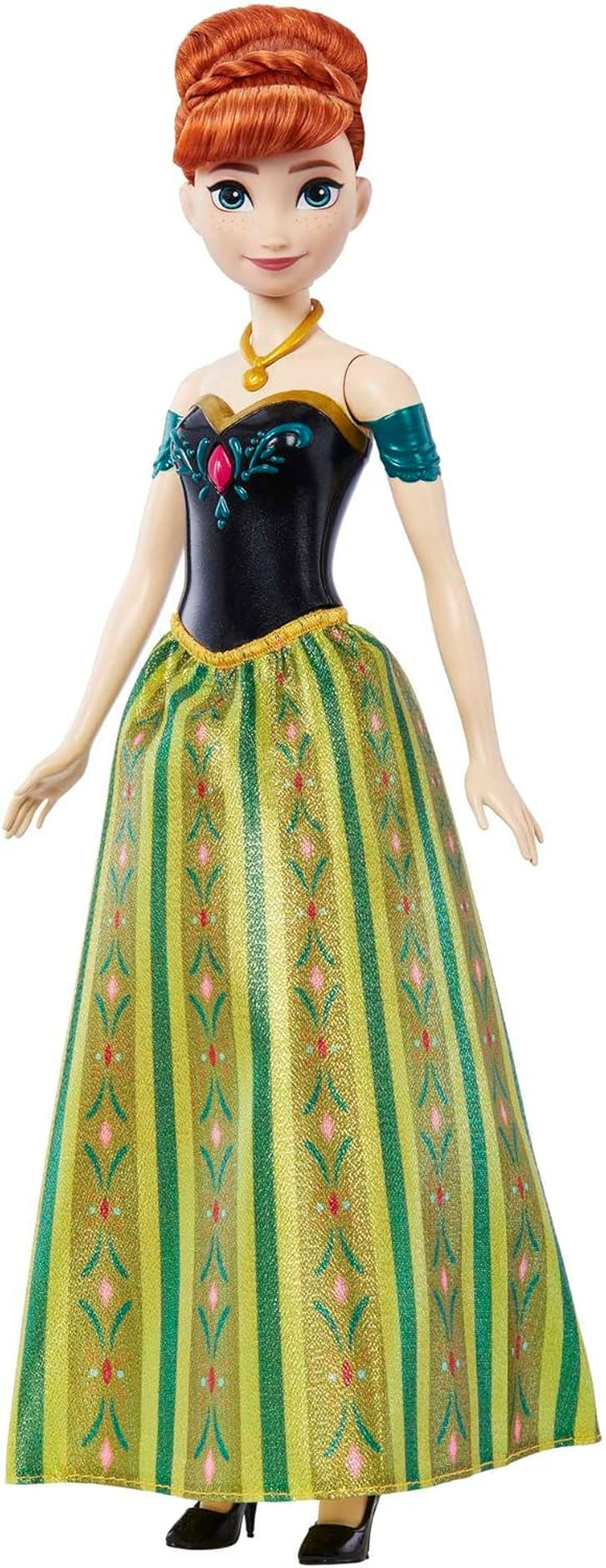 Păpușa Mattel Disney Frozen Singing Anna - fragment de cântec de 30 de secunde, ținută clasică de castel, fustă moale detașabilă, păr pieptănabil, pentru copii cu vârsta de 3 ani și peste, versiune germană, HMG41